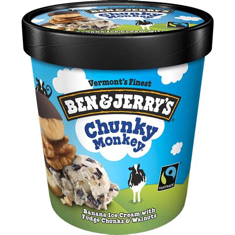 Chunky monkey ice cream - There are 400 calories in 2/3 Cup (143 g) of Ben & Jerry's Chunky Monkey. Calorie breakdown: 44% fat, 32% carbs, 25% protein. Related Ice Creams from Ben & Jerry's: Chocolate Fudge Brownie - 1 Scoop: Chocolate Chip Cookie Dough - 1 Scoop: Strawberry - 1 Scoop: Dirt Cake - 1 Scoop: Chocolate - 1 Scoop: Mint Chocolate Chunk - …